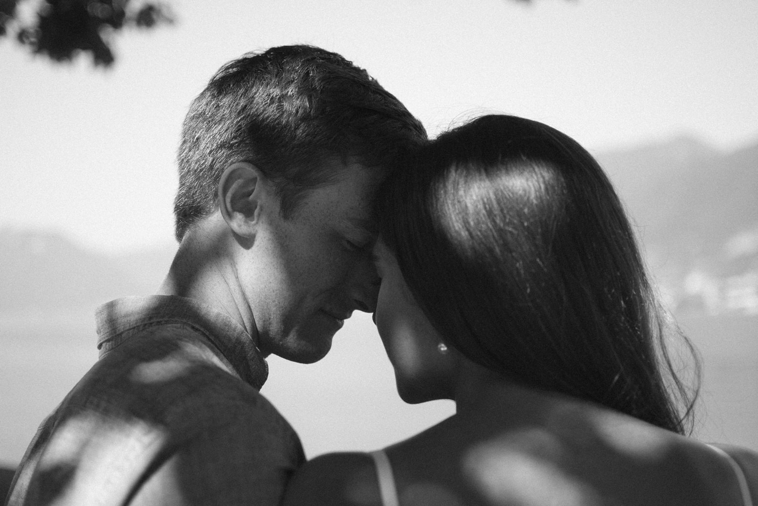 Black and white intimate portrait of couple