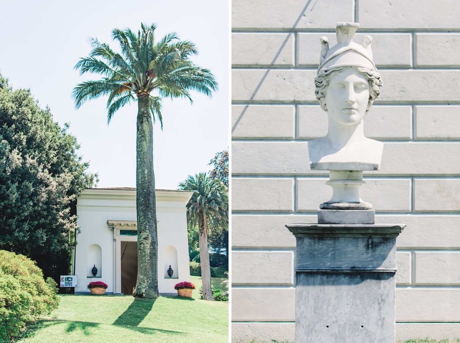 Palm tree and statue at villa Melzi Italy