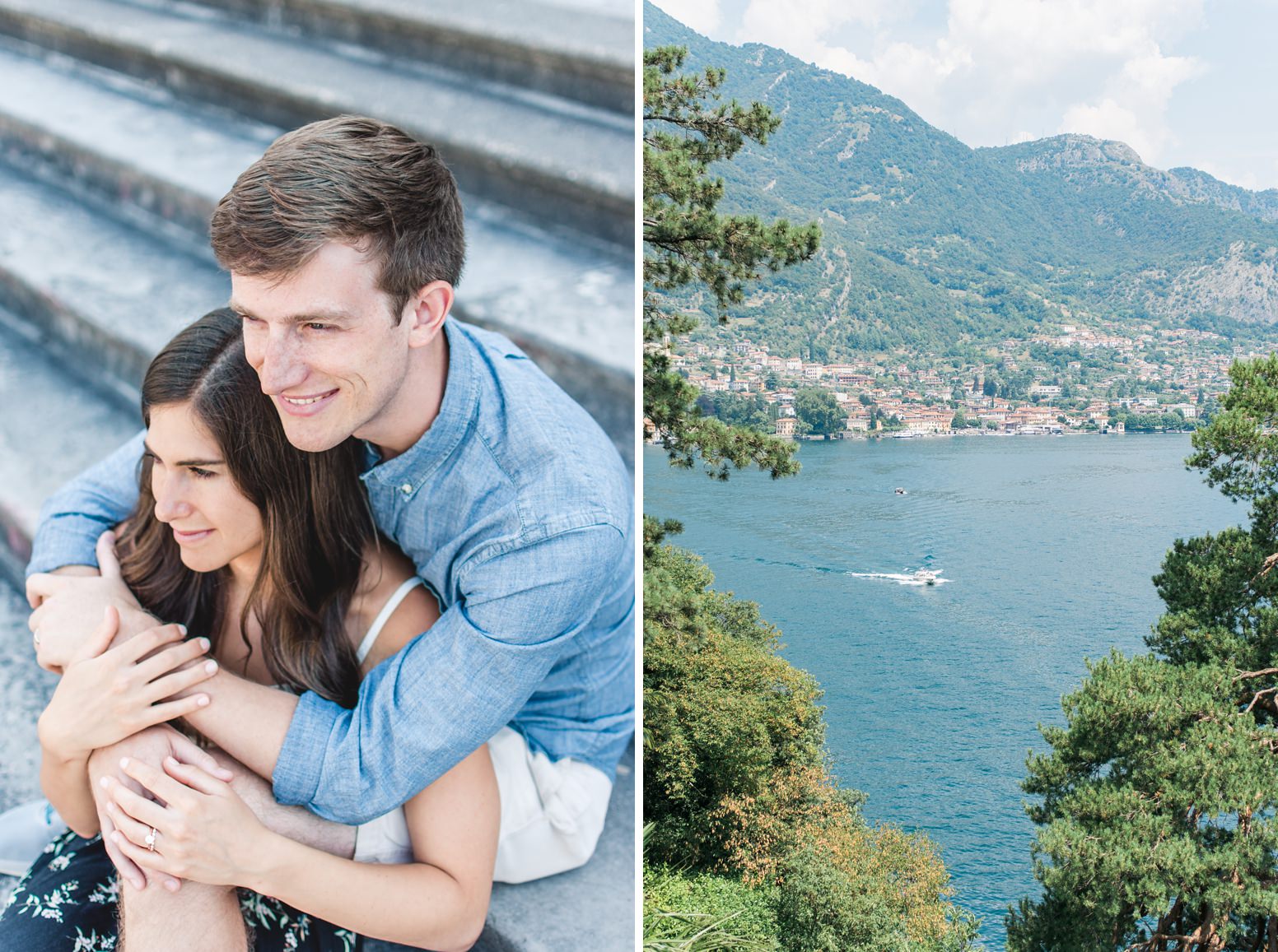 Hugging couple and Lake Como