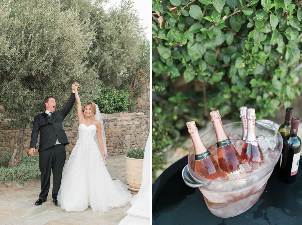 Newlyweds celebrating marriage in Greece