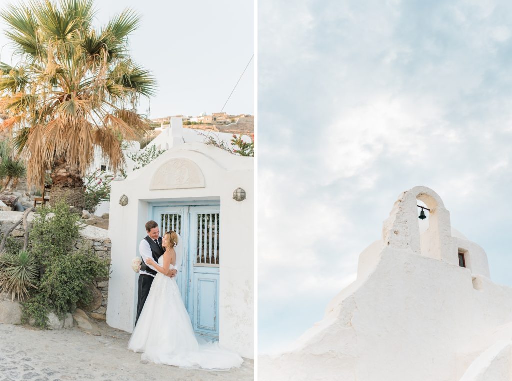 Romantic portrait of newlyweds in Greece