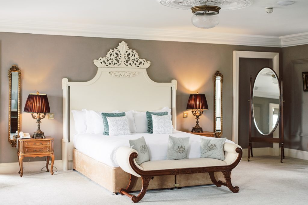 The dreamy Bridal Suite at Clonabreany House, exclusive wedding venue in Ireland.