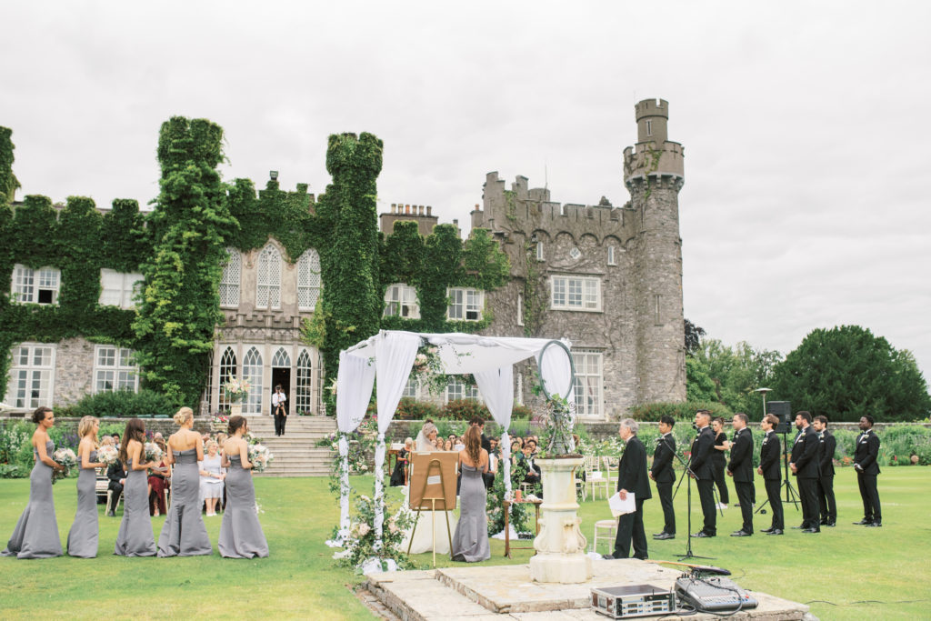 Outdoor wedding ceremony at Luttrelstown Castle, Ireland.