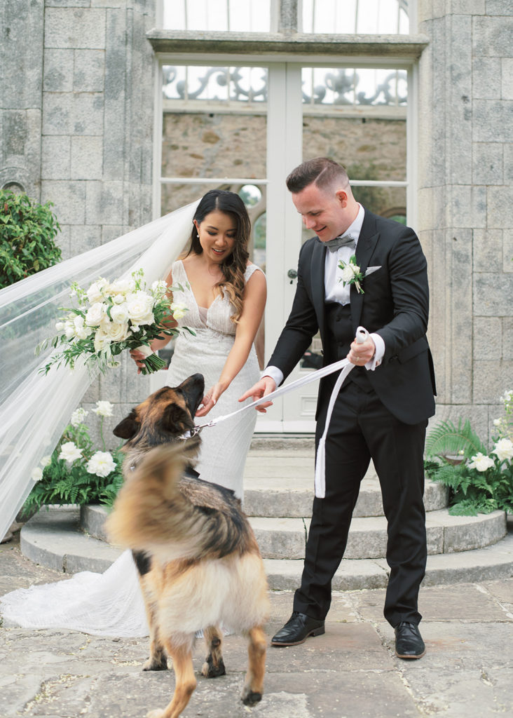 Bride and Groom portrait with dog