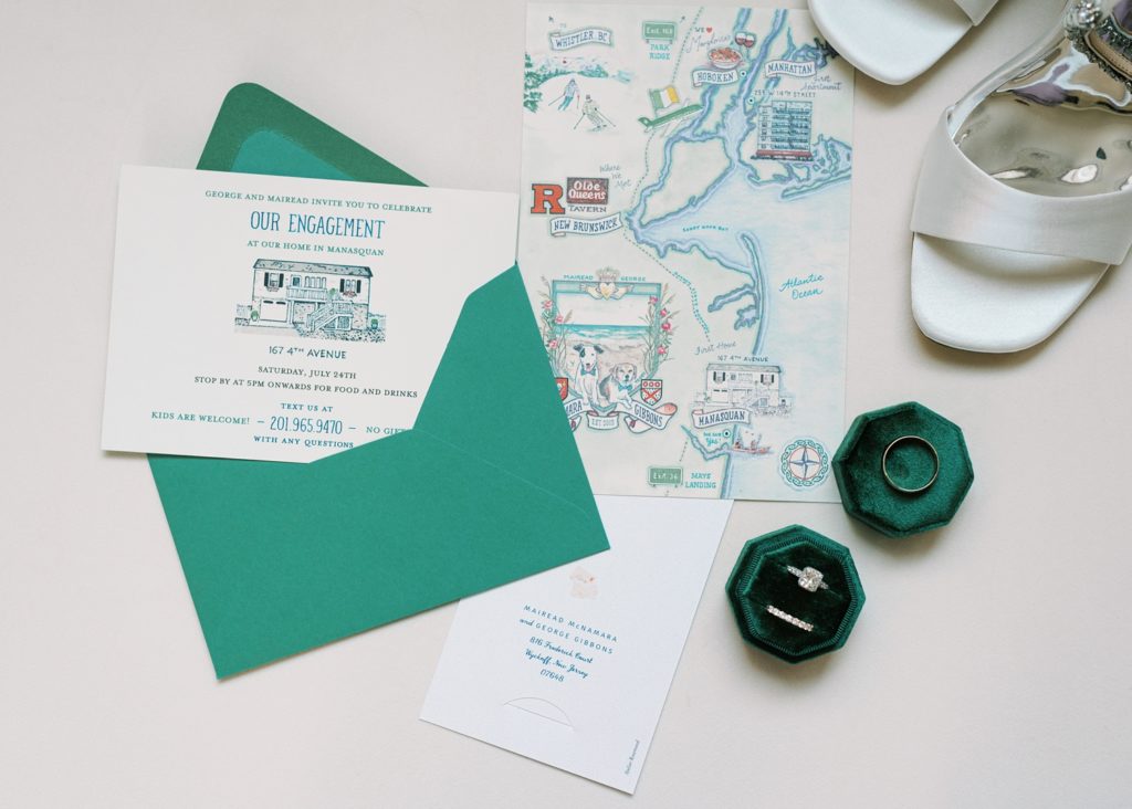 Wedding invitation details and rings for Dromoland Castle Wedding.