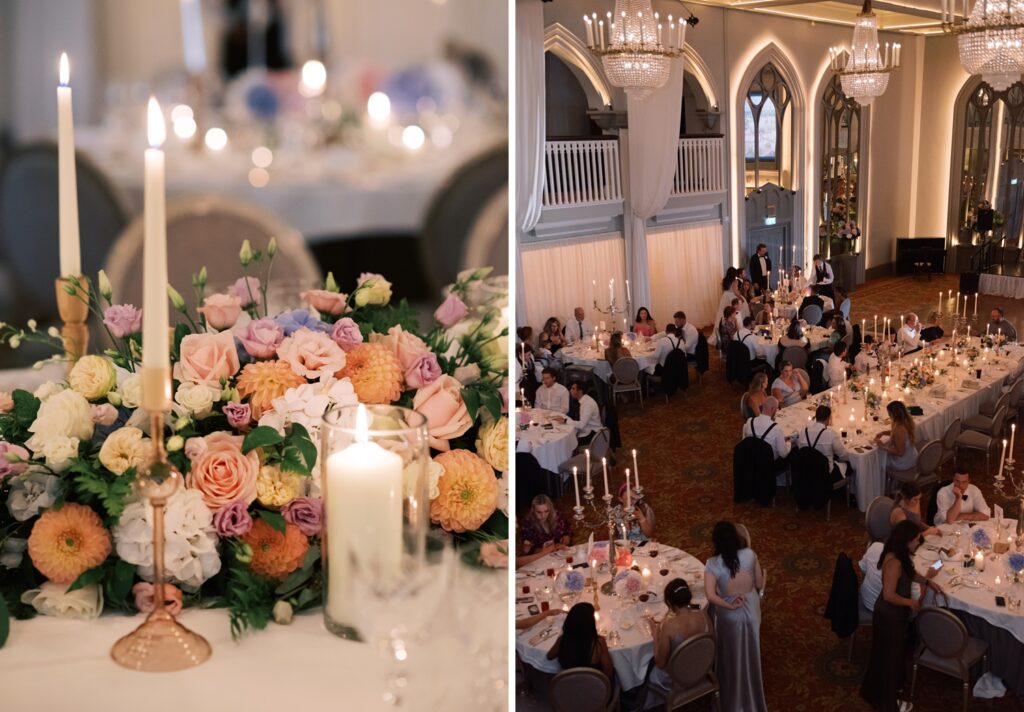 Ireland Wedding Photography: Dromoland Castle wedding details in dining hall.
