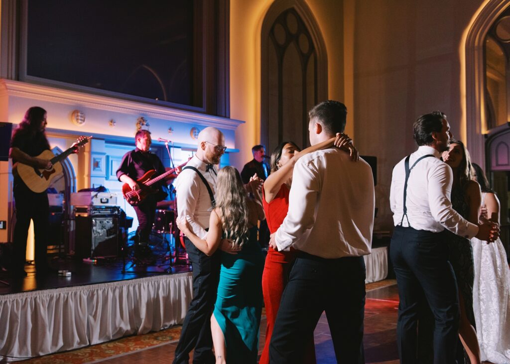 Everyone hits the dance floor in Dromoland Castle Hotel's large dining hall.