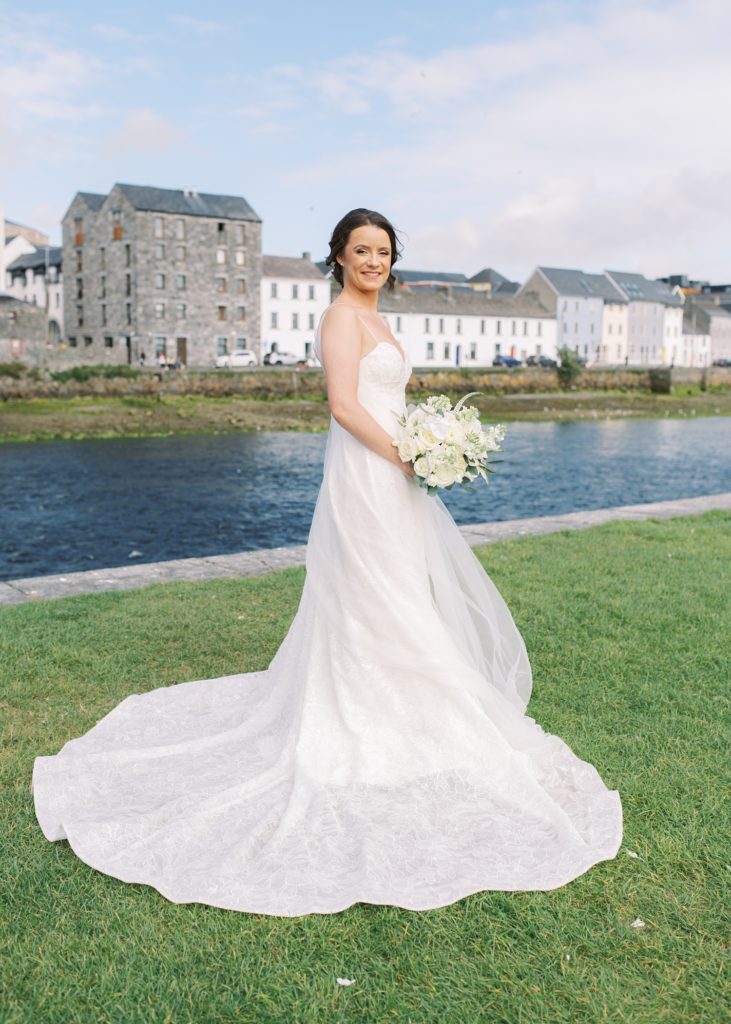 Portrait of Bride Jenny overlooking the Spanish Arch in Galway City.