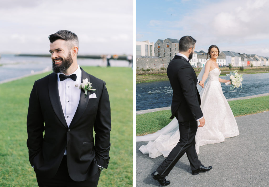 Bride and Groom's portraits on Half Arch quay in Galway city, Ireland.