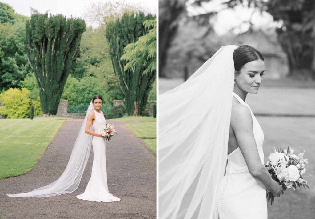 Gorgeous summer wedding day portraits of bride Sinead in the Walled Garden at Tankardstown House.