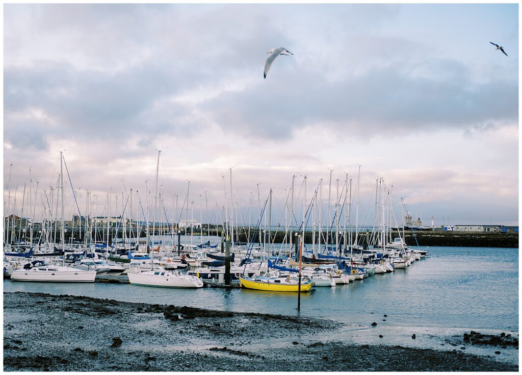 Boats at sunset in Howth Harbour, Dublin, Ireland.