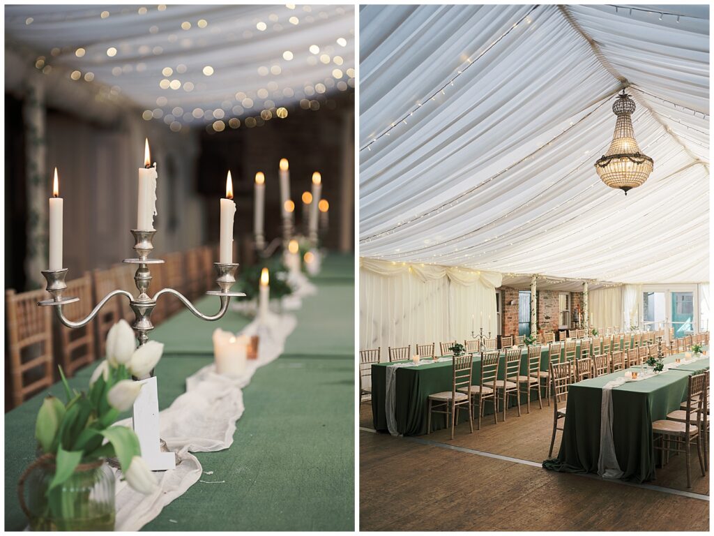 Dining marquee lights and candles make for a magical wedding dinner.