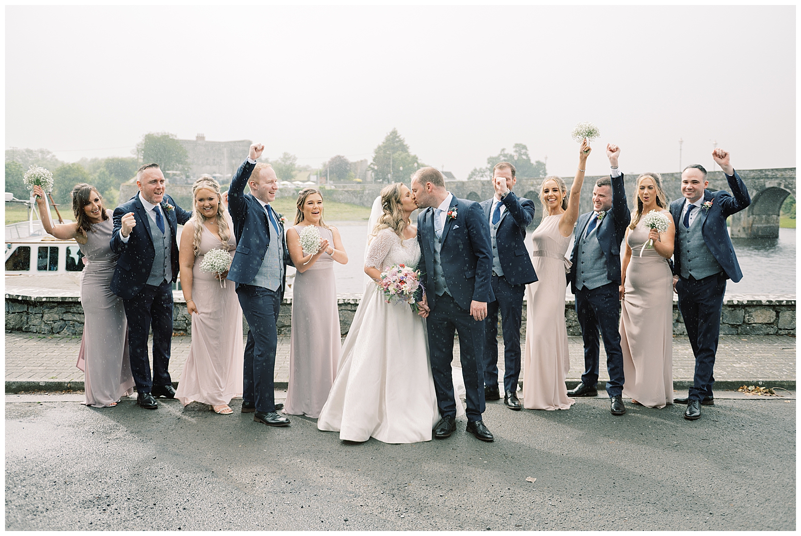 Joyous rainy wedding day at Shannonbridge; Ireland wedding photography.