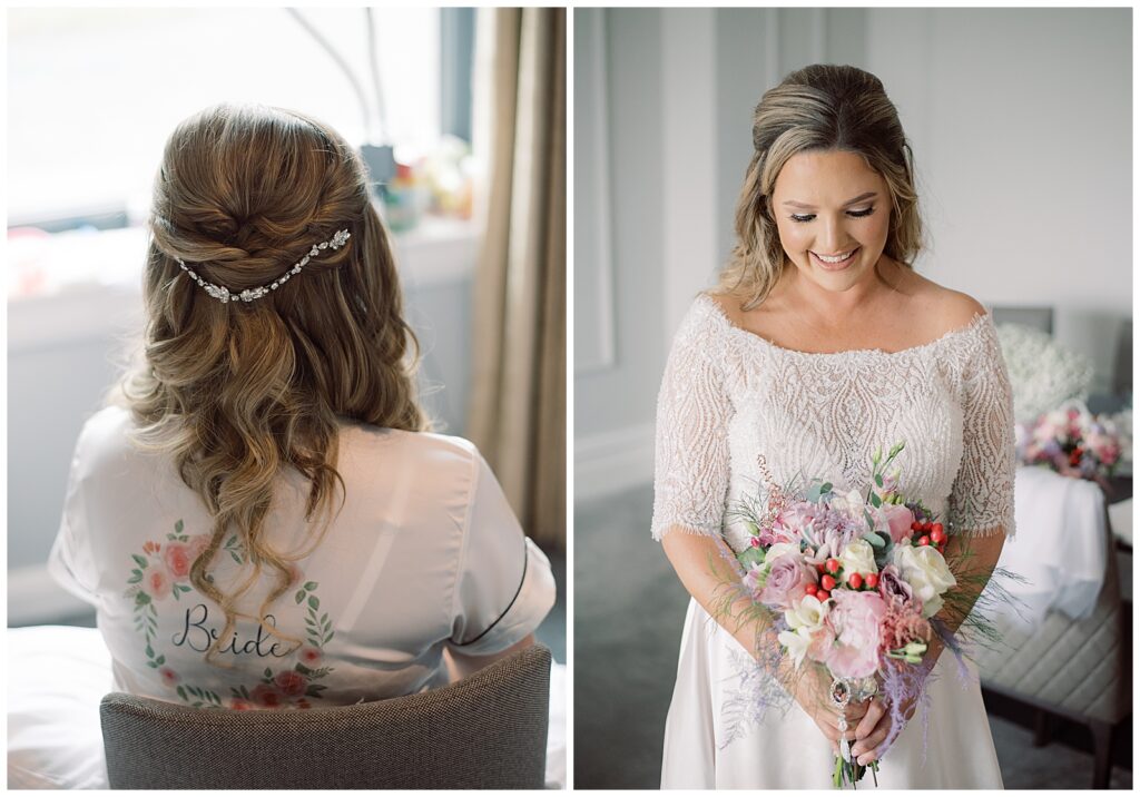 Portrait of the beautiful bride and her hair on the morning of her wedding in Ballinasloe, Galway.