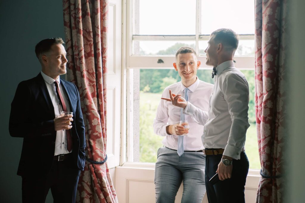 Groom and his Groomsmen enjoy a drink together on the morning of his elopement in Sligo.
