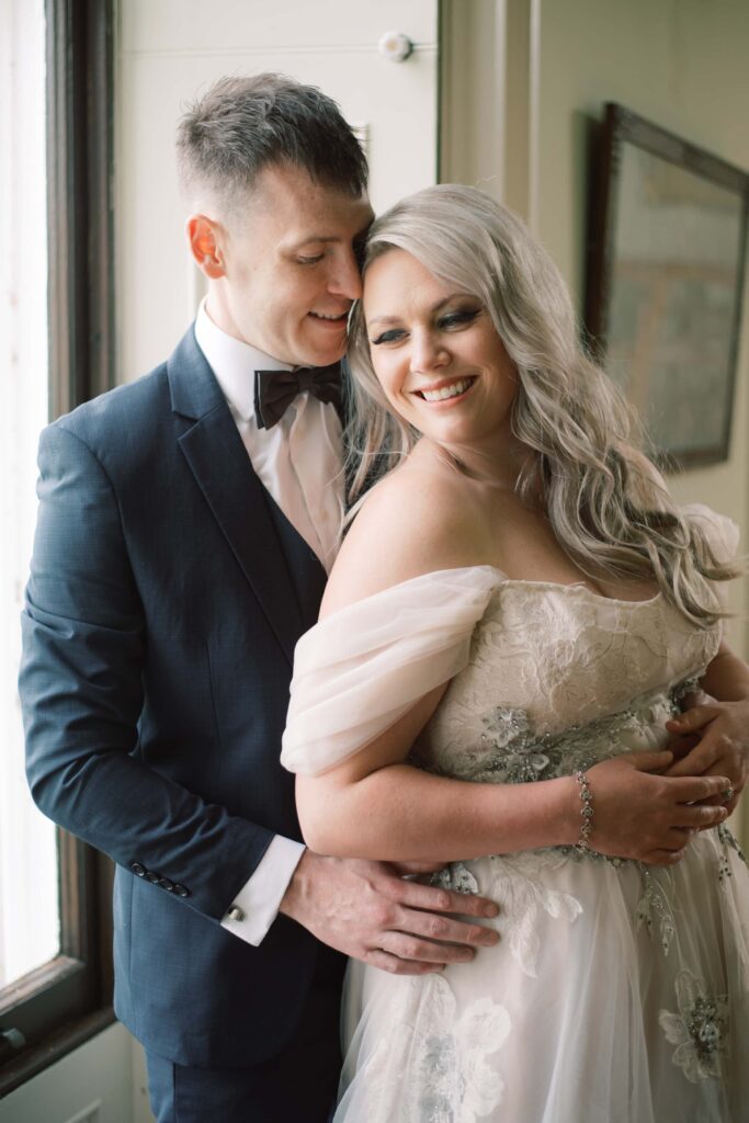 Loving portrait of the newlywed couple sharing precious time together on their elopement.