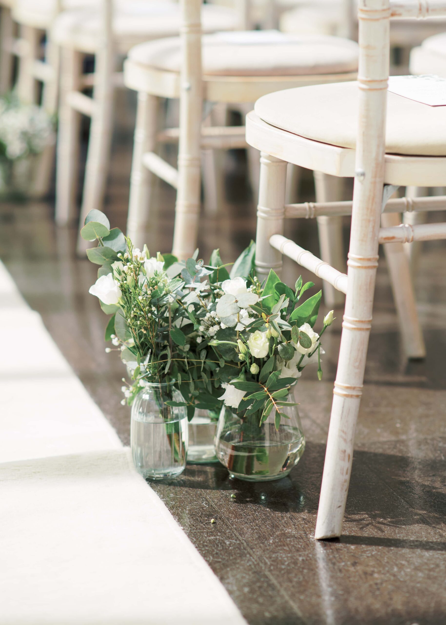 The brides' hand-made florals decorate the Orangery in Tankardstown House.